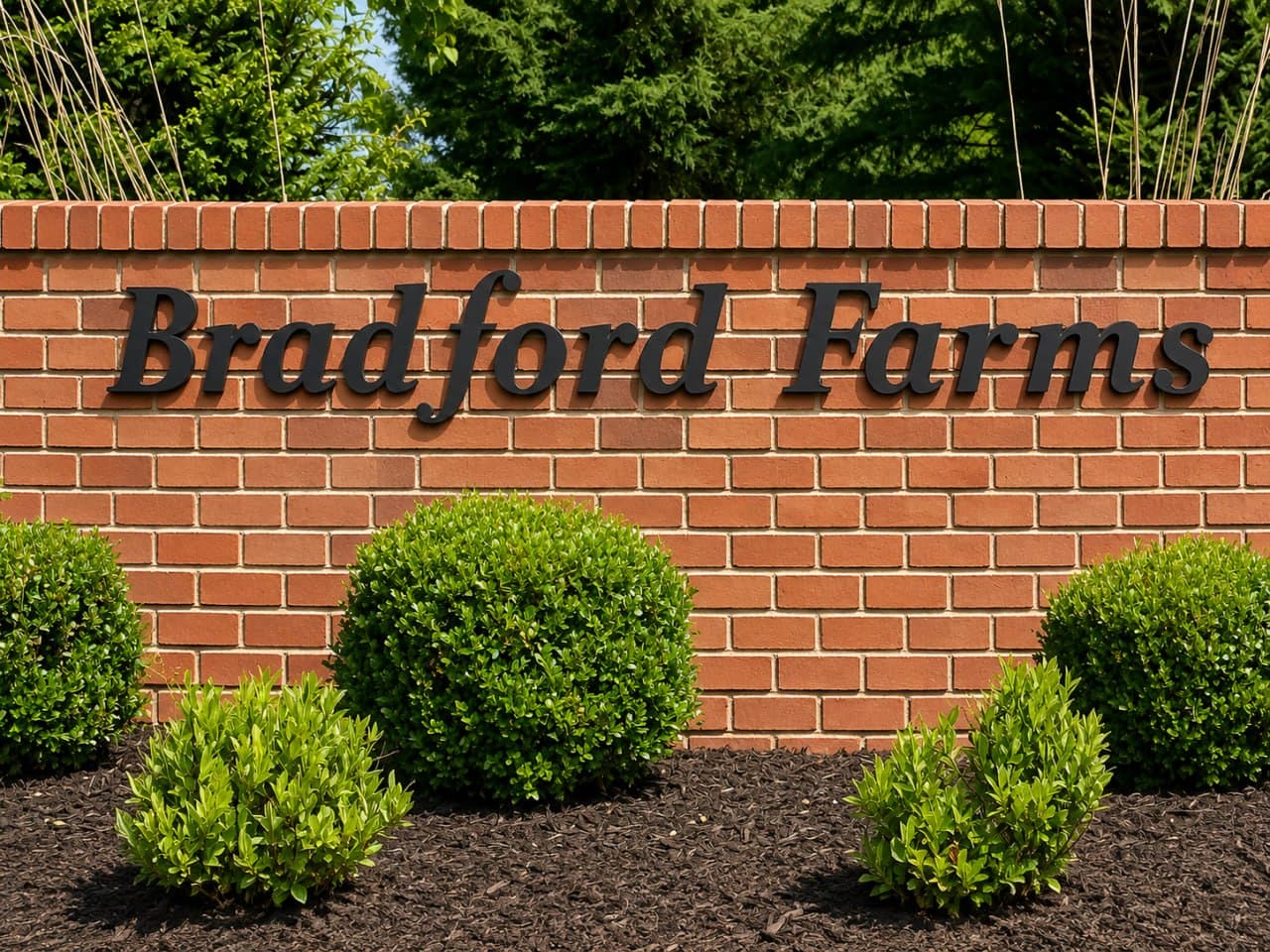 Community entrance sign for Bradford Farms