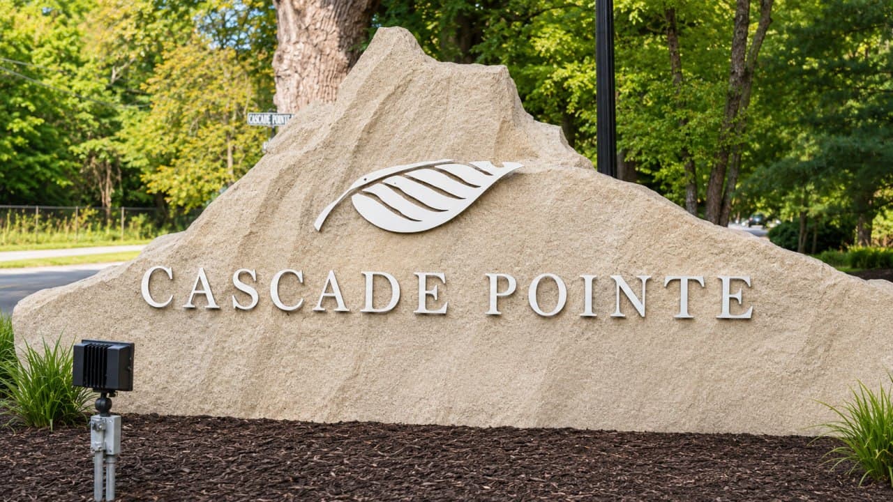Community entrance sign for Cascade Pointe