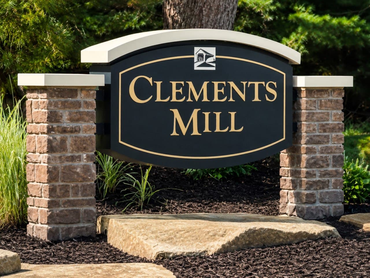 Community entrance sign for Clements Mill