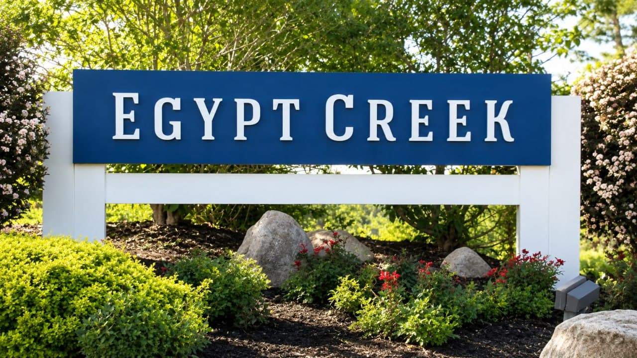 Community entrance sign for Egypt Creek