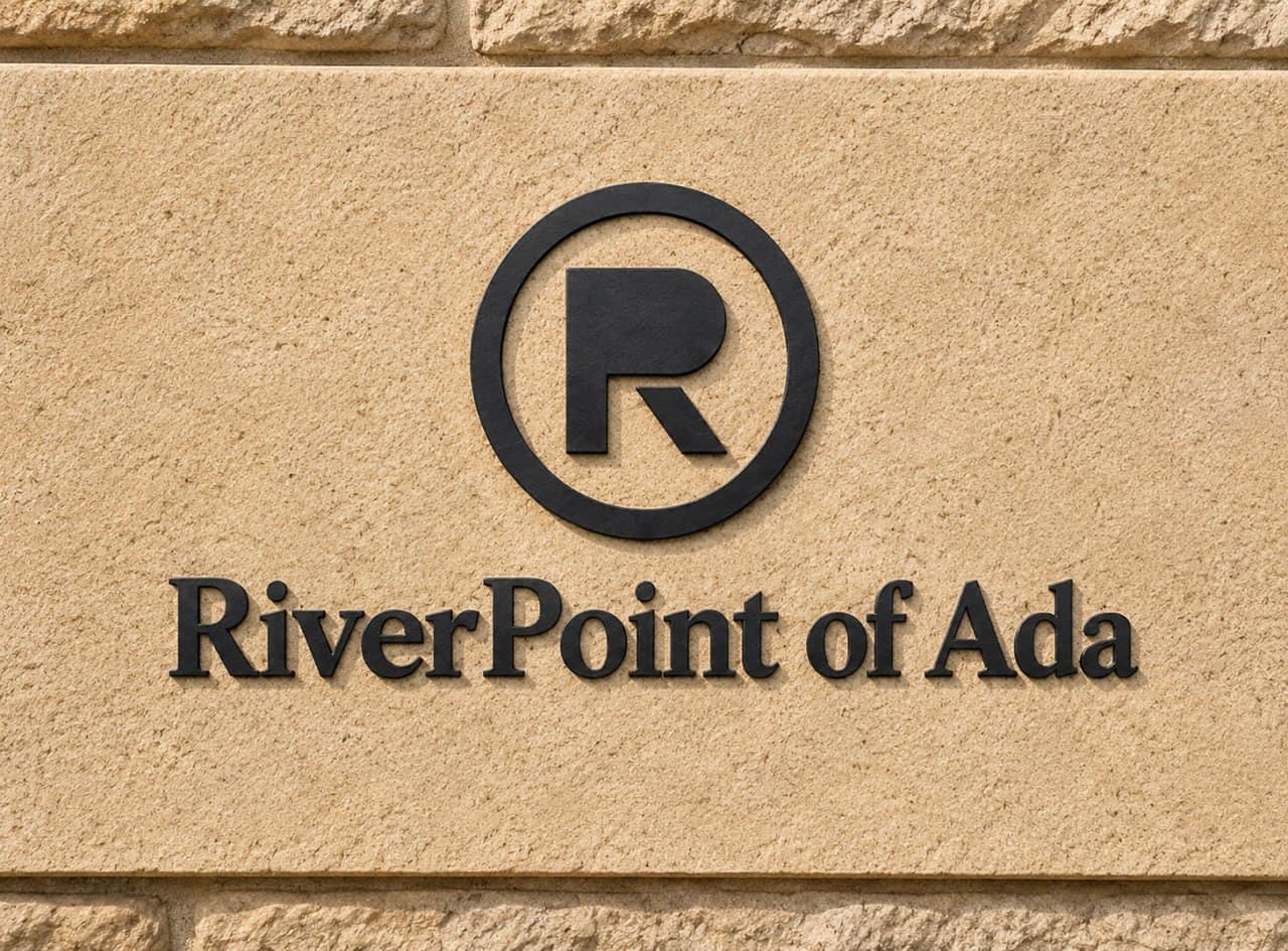 Community entrance sign for RiverPoint of Ada