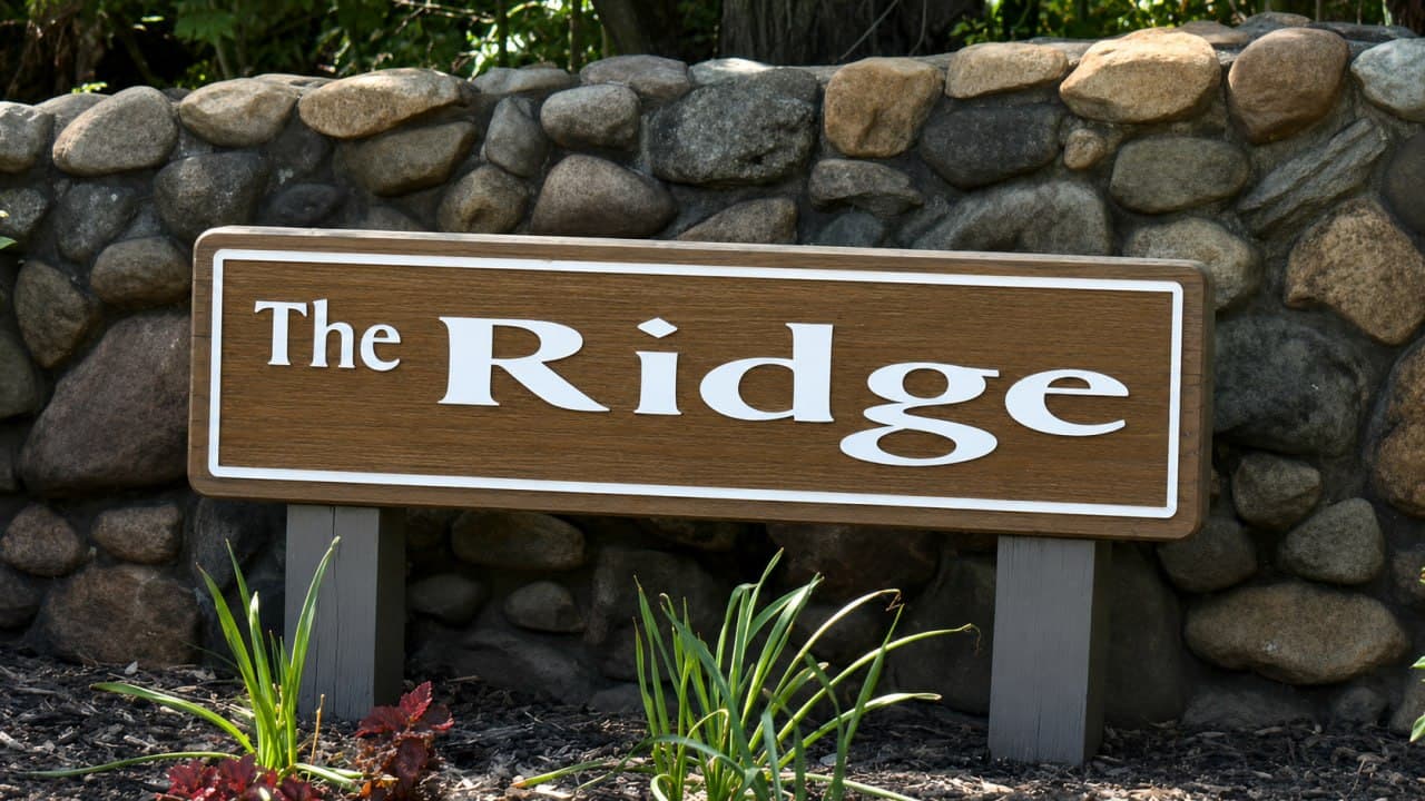 Community entrance sign for The Ridge