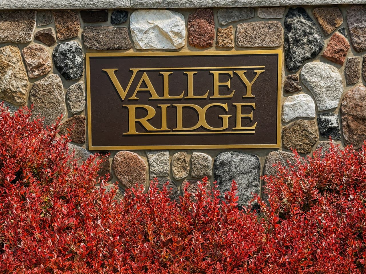 Community entrance sign for Valley Ridge